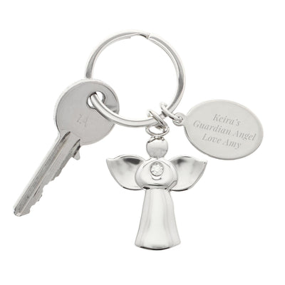 Personalised Silver Plated Angel Keyring