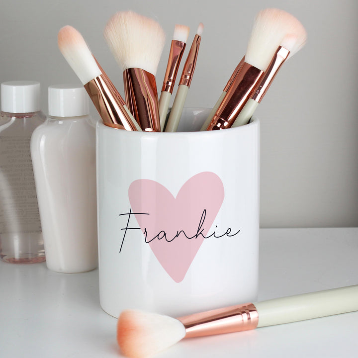 Personalised Pink Heart Make Up Brushes Pot – alternative view