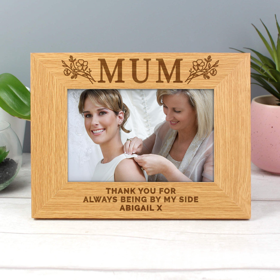Personalised Floral Mum 4x6 Oak Finish Photo Frame – alternative view