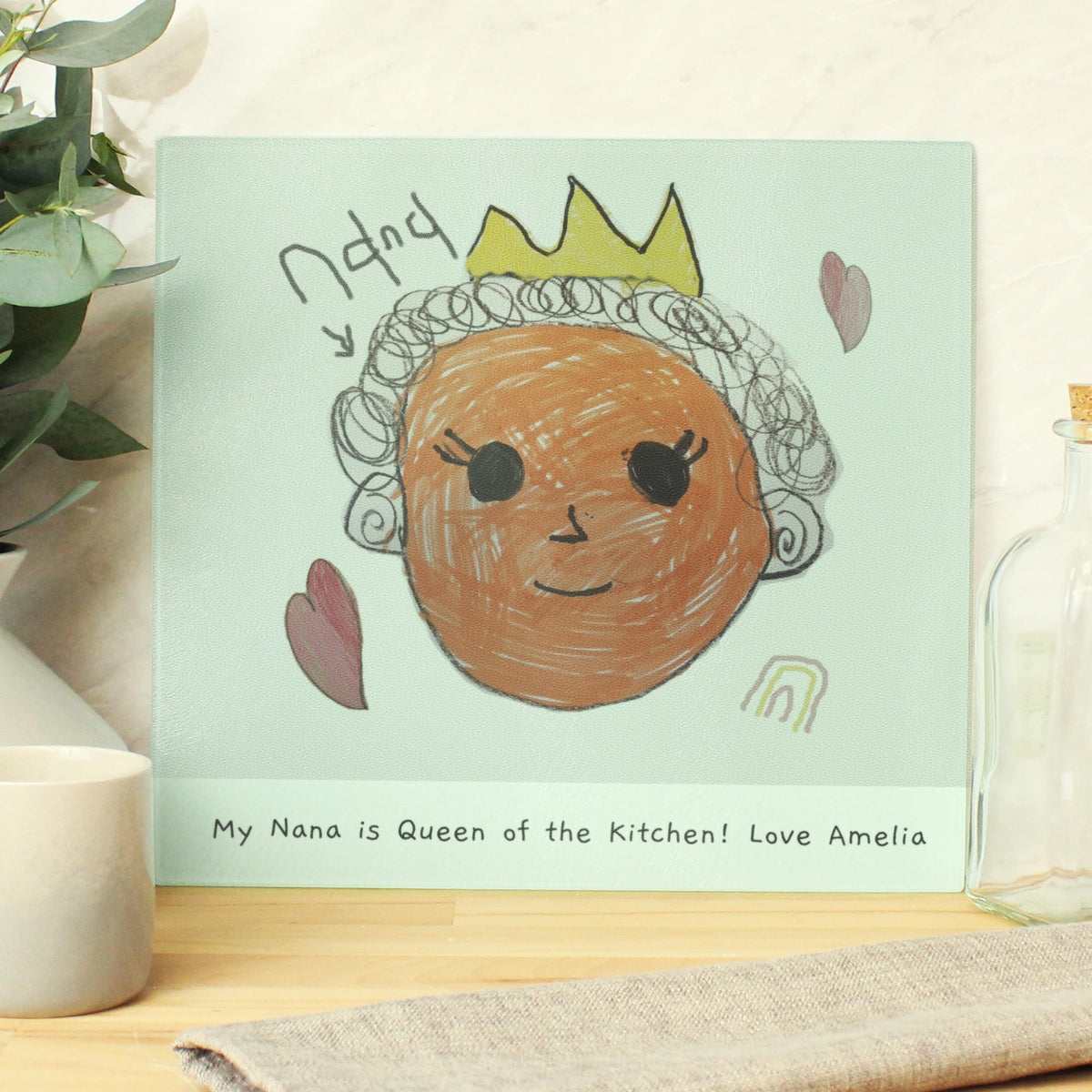 Personalised Childrens Drawing Photo Upload Glass Chopping Board/Worktop Saver - alternative view