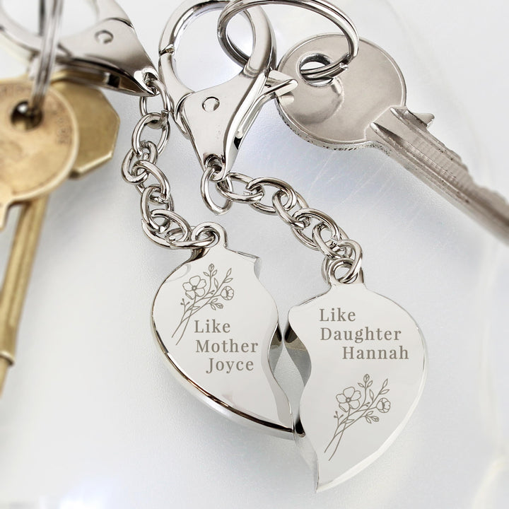 Personalised Floral Mother Daughter Two Heart Keyring – alternative view