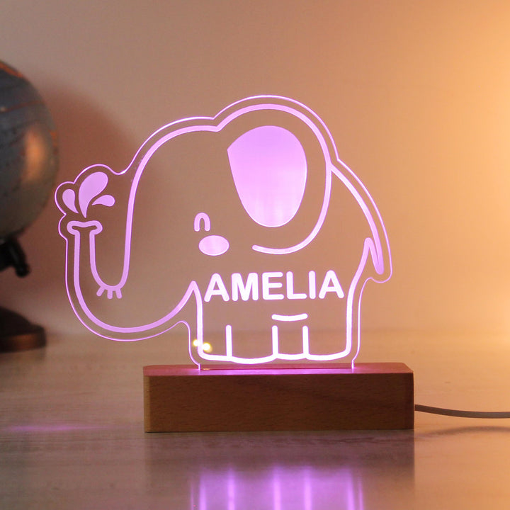 Personalised Elephant Wooden Based LED Light - alternative view
