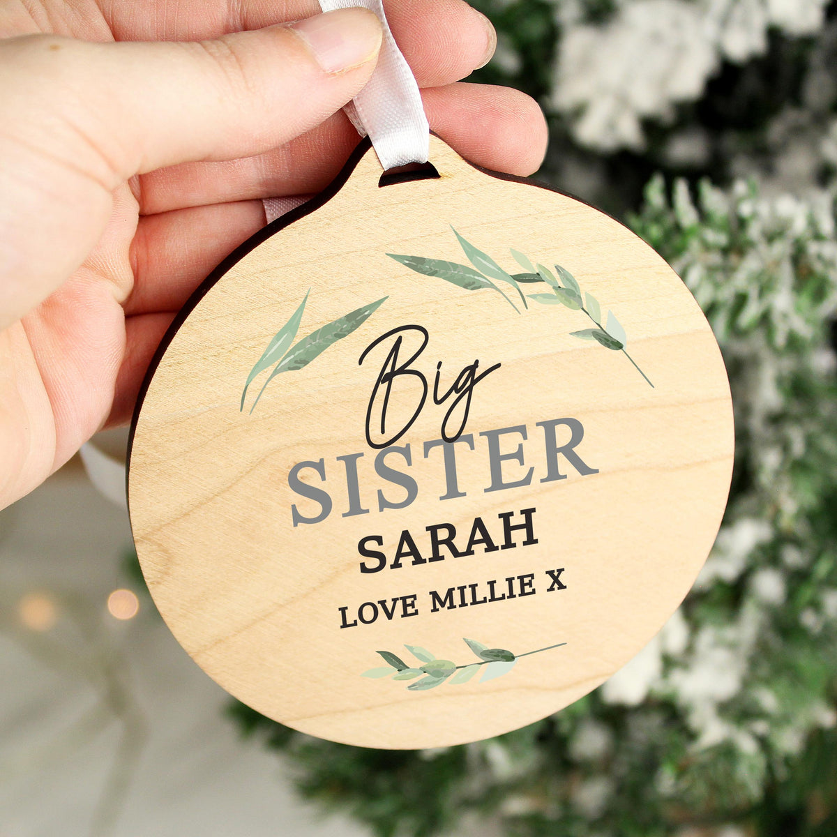 Personalised Leaf Decor Round Wooden Decoration – alternative view