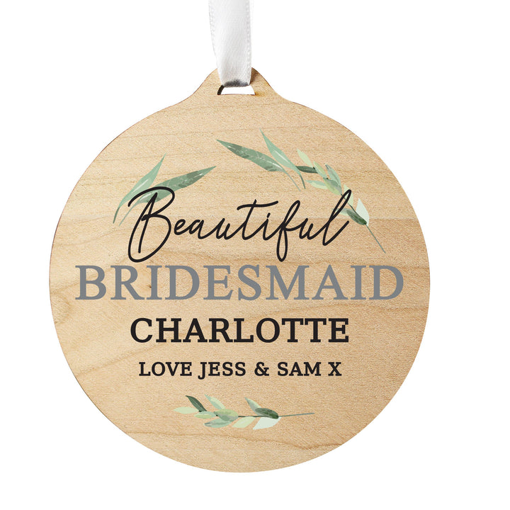 Personalised Leaf Decor Round Wooden Decoration – alternative view