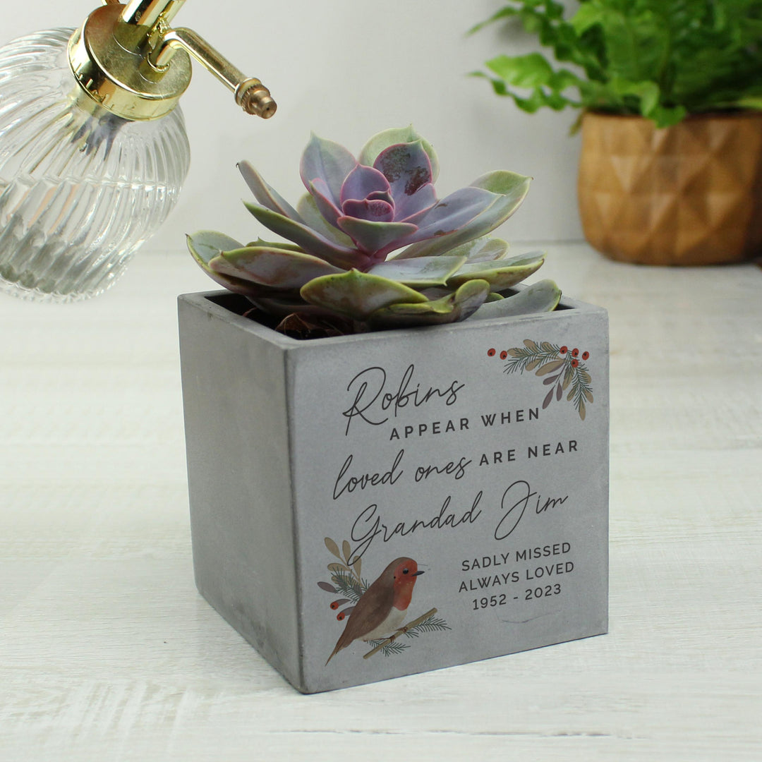 Personalised Robins Appear Concrete Pot – alternative view