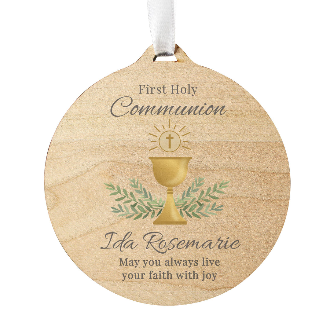 Personalised First Holy Communion Round Wooden Decoration – alternative view