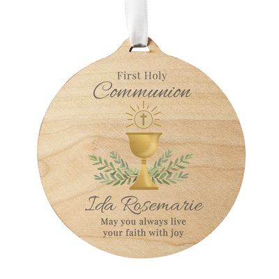 Personalised First Holy Communion Round Wooden Decoration