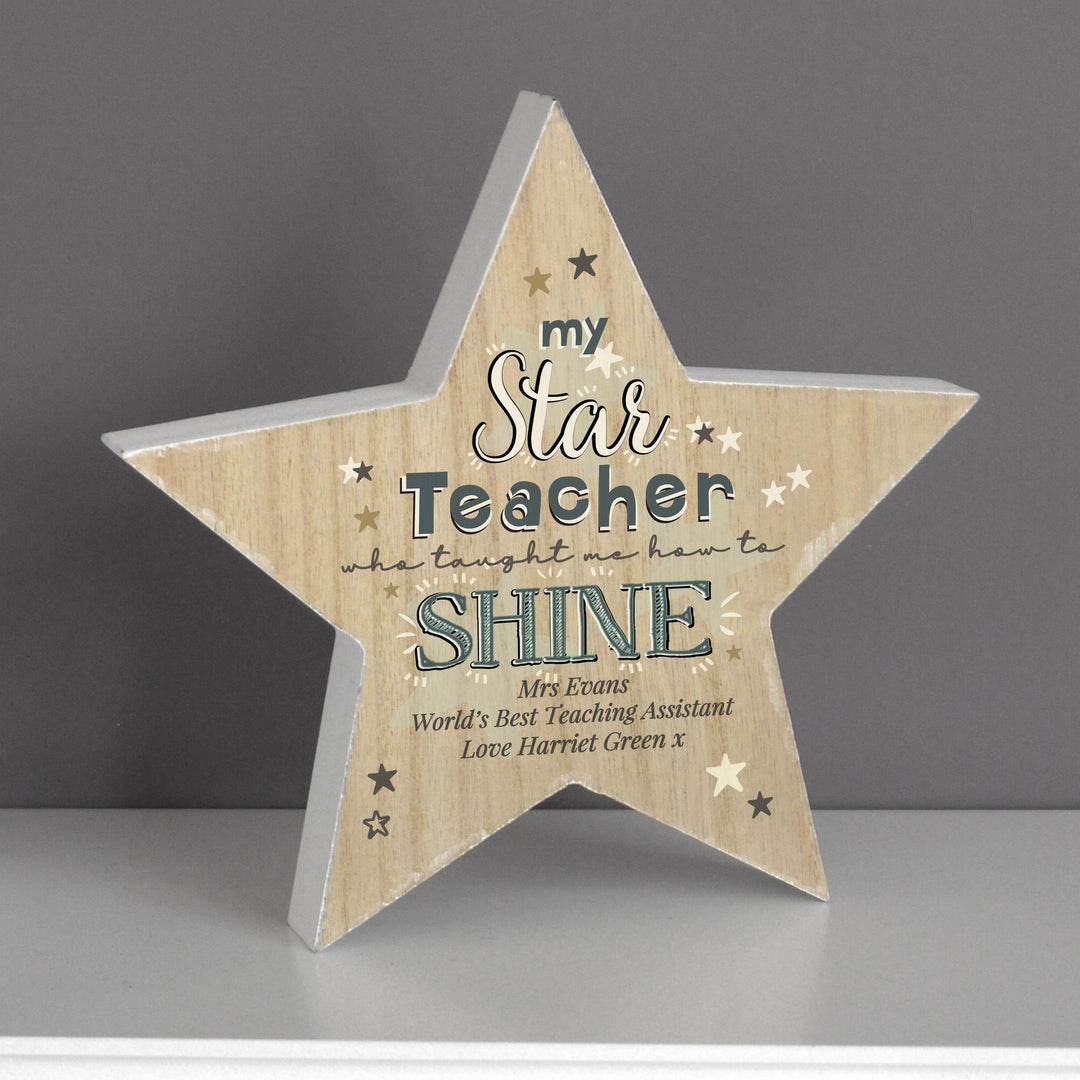 Personalised My Star Teacher Rustic Wooden Star Decoration – alternative view