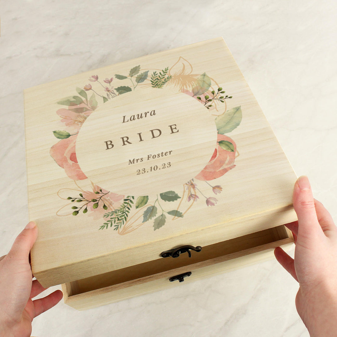 Personalised Floral Watercolour Wooden Keepsake box – alternative view