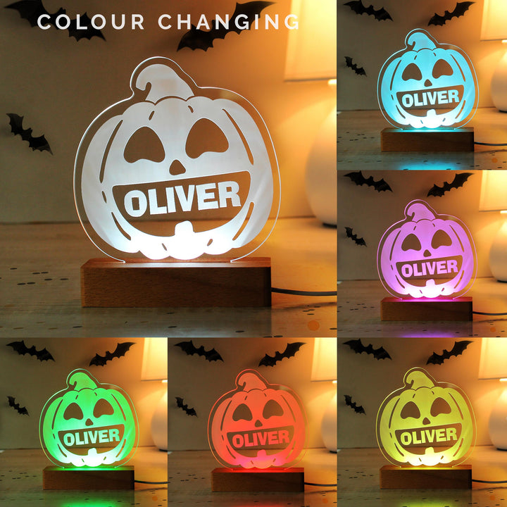 Personalised Pumpkin Wooden LED Light – alternative view