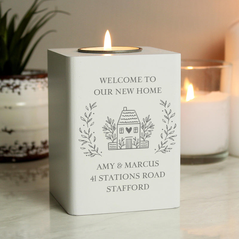 Personalised HOME Wooden Tealight Holder