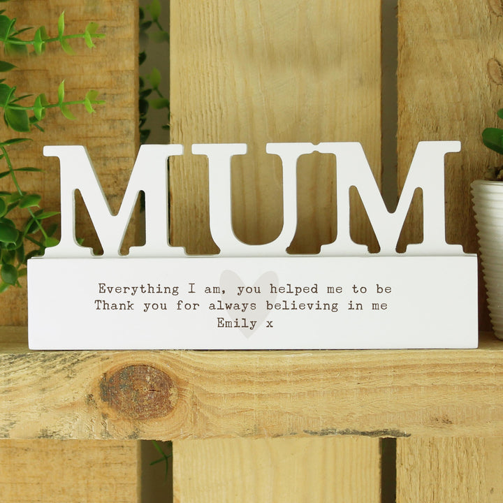 Personalised Free Text Heart Wooden Mum Ornament, The Personal Shop, personalised gifts