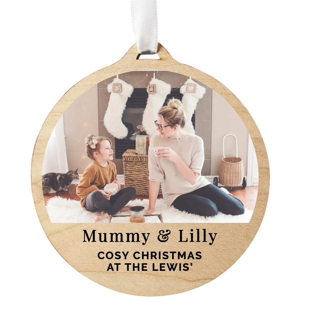 Personalised Photo Upload Round Wooden Decoration – alternative view