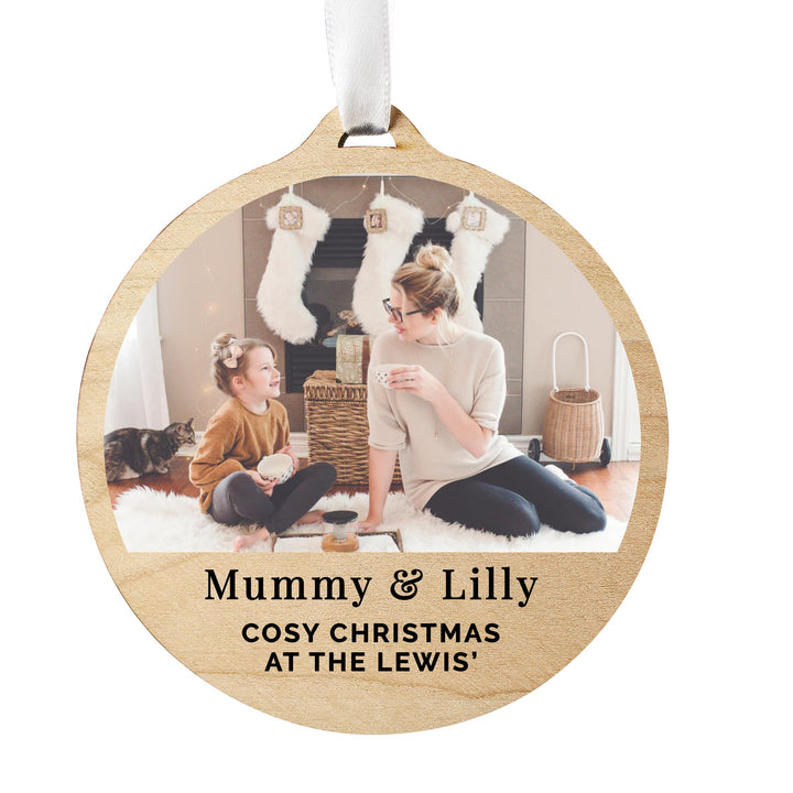 Personalised Photo Upload Round Wooden Decoration – alternative view