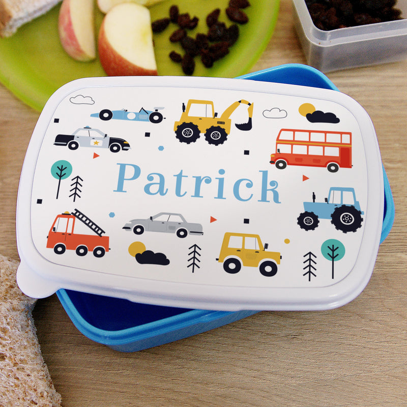 Personalised Vehicles Name Only Blue Lunch Box