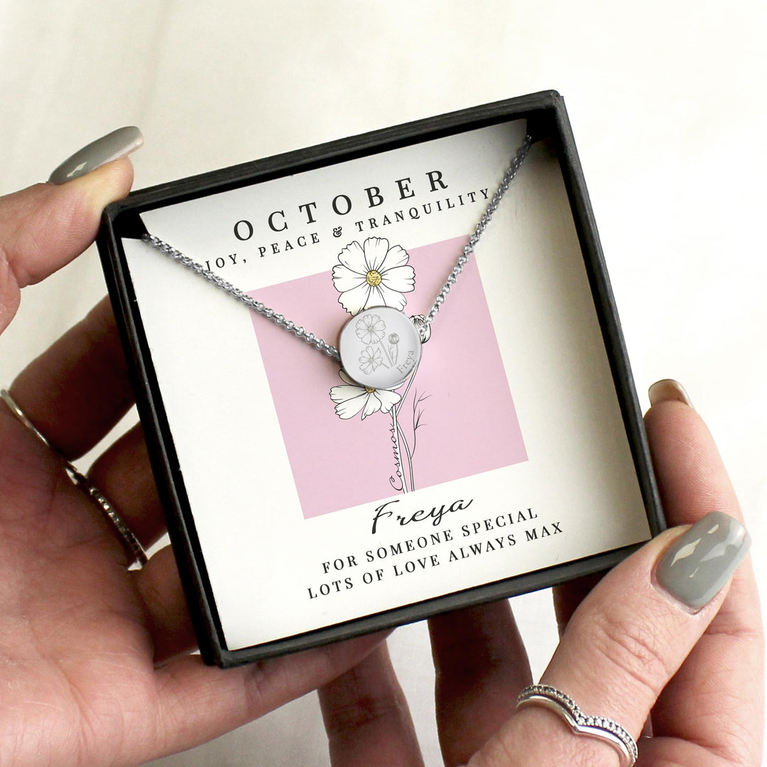 Personalised October Birth Flower Necklace and Box – alternative view