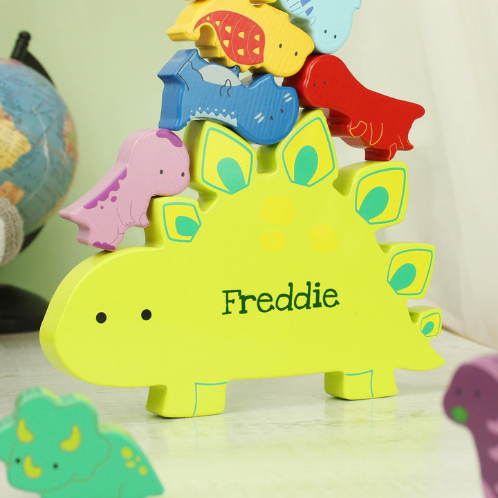 Personalised Name Only Wooden Dinosaur Stacker Toy – alternative view