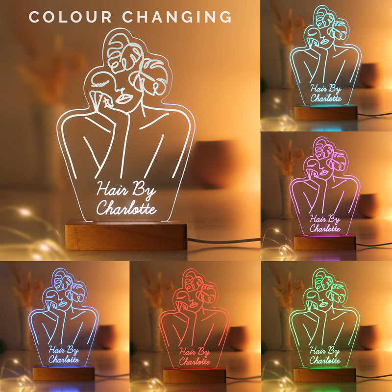 Personalised Fleur Line Art Wooden Based LED Light