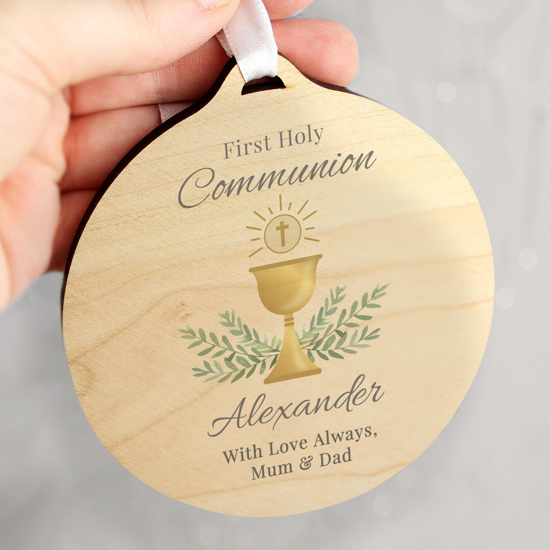 Personalised First Holy Communion Round Wooden Decoration – alternative view
