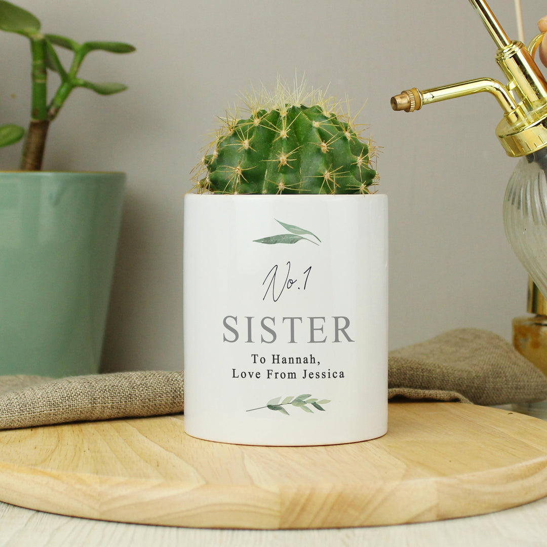 Personalised Free Text Botanical Ceramic Storage Pot – alternative view