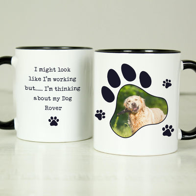 Personalised Paw Print Dog Photo Upload Black Handled Mug