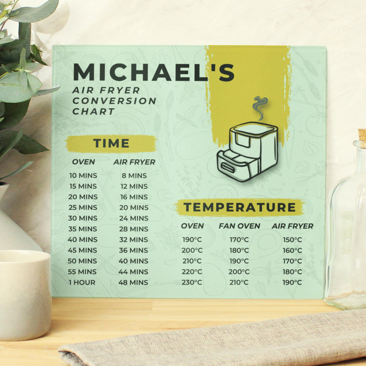 Personalised Air Fryer Chart Glass Chopping Board – alternative view