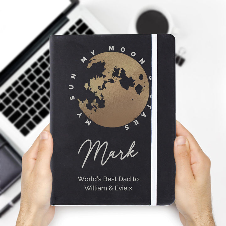 Personalised Moon &amp; Stars Black Hardback Notebook, The Personal Shop, personalised gifts