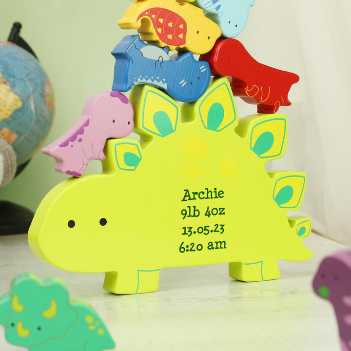 Personalised Free Text Wooden Dinosaur Stacker Toy, The Personal Shop, personalised gifts