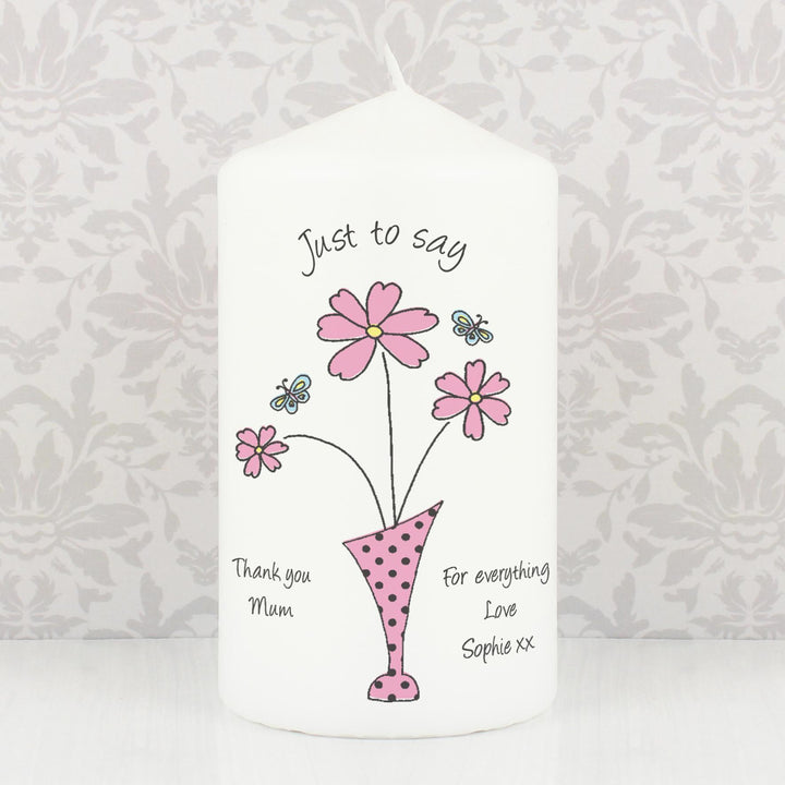 Personalised Flower in Vase Message Pillar Candle, The Personal Shop, personalised gifts