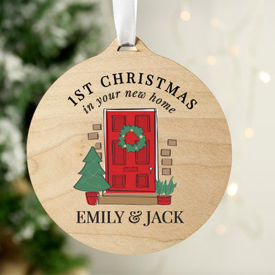 Personalised New Home Round Wooden Decoration