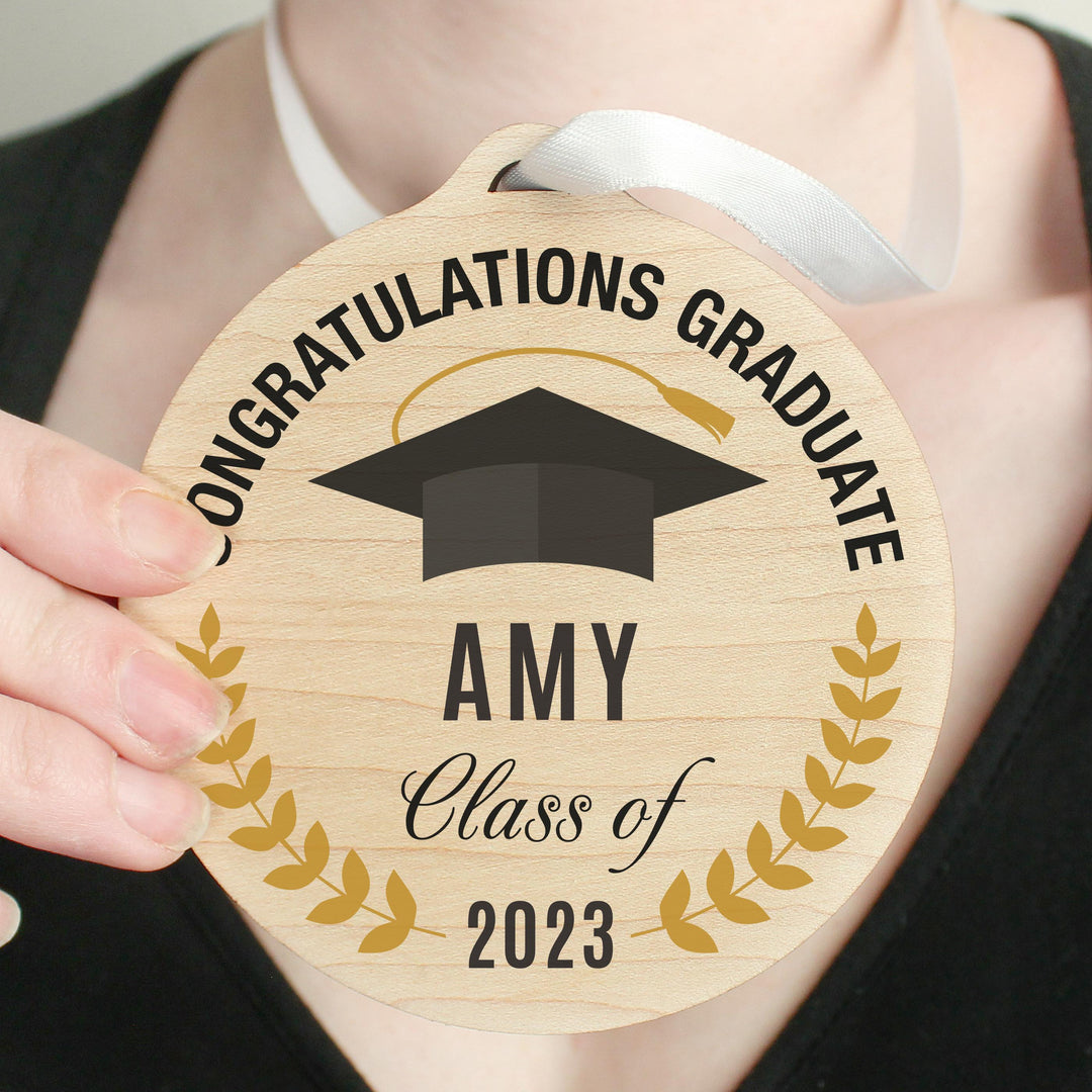 Personalised Graduation Round Wooden Decoration, The Personal Shop, personalised gifts
