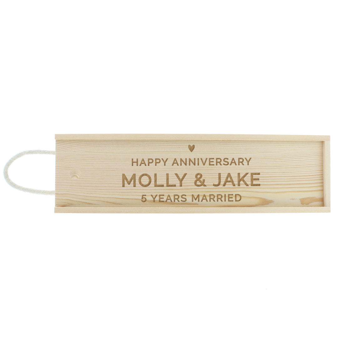 Personalised Love Heart Wooden Wine Bottle Box, The Personal Shop, personalised gifts