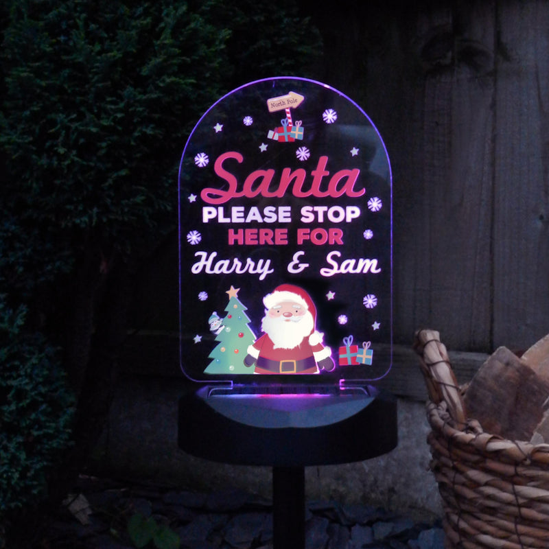 Personalised Santa Stop Here Outdoor Solar Light