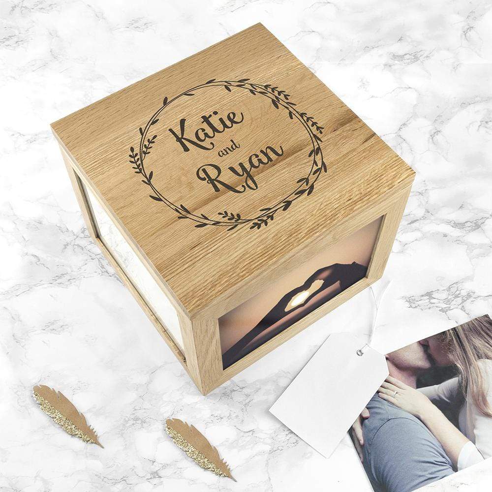 Treat Couple's Oak Photo Keepsake Box With Wreath Design