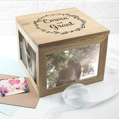 Treat Couple's Oak Photo Keepsake Box With Wreath Design