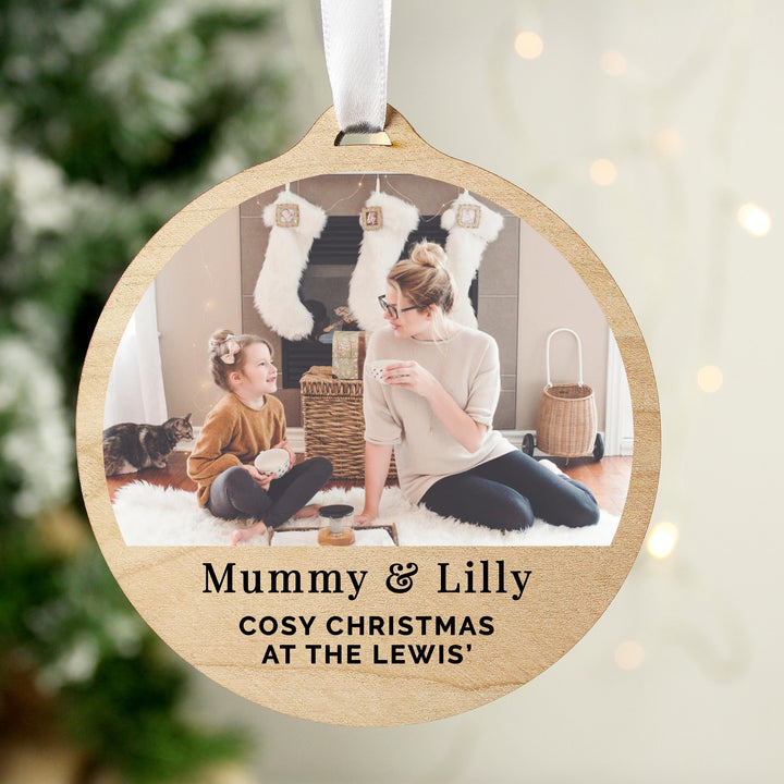 Personalised Photo Upload Round Wooden Decoration – alternative view