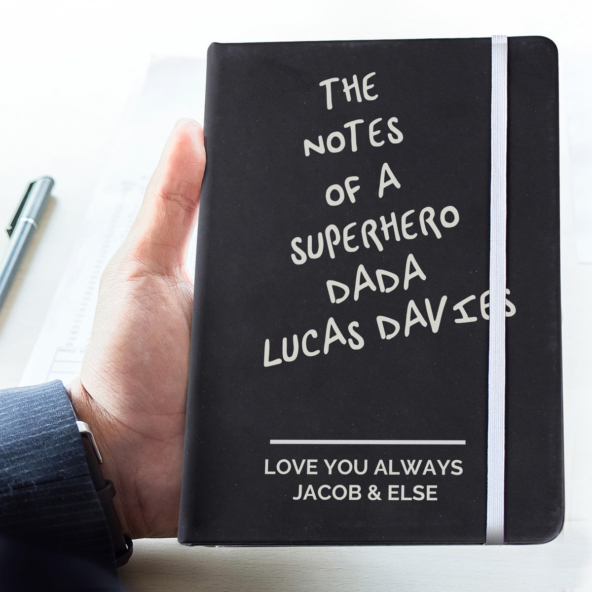 Personalised Free Text Black Hardback Notebook – alternative view