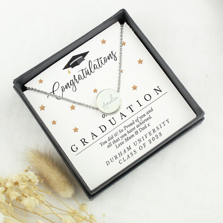 Personalised Graduation Sentiment Silver Tone Necklace and Box – alternative view