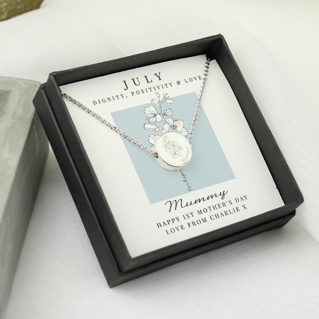 Personalised July Birth Flower Necklace and Box – alternative view