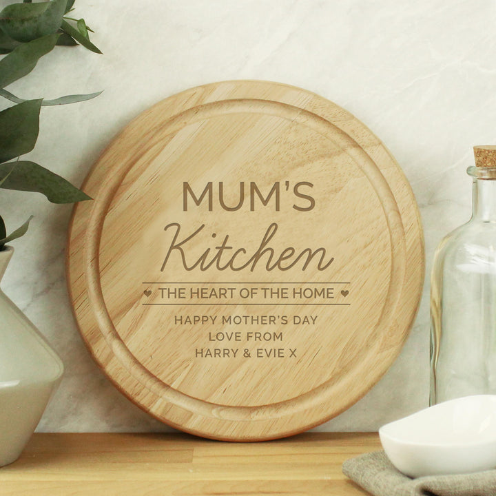 Personalised Heart of the Home Round Wooden Chopping Board, The Personal Shop, personalised gifts