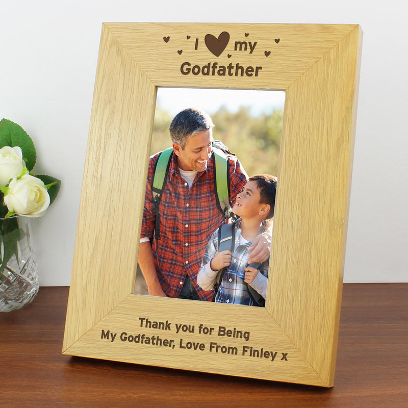 Personalised Oak Finish 6x4 I Heart My Photo Frame