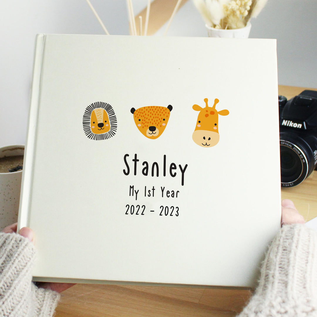 Personalised Scandi Safari Animals Square Photo Album, The Personal Shop, personalised gifts
