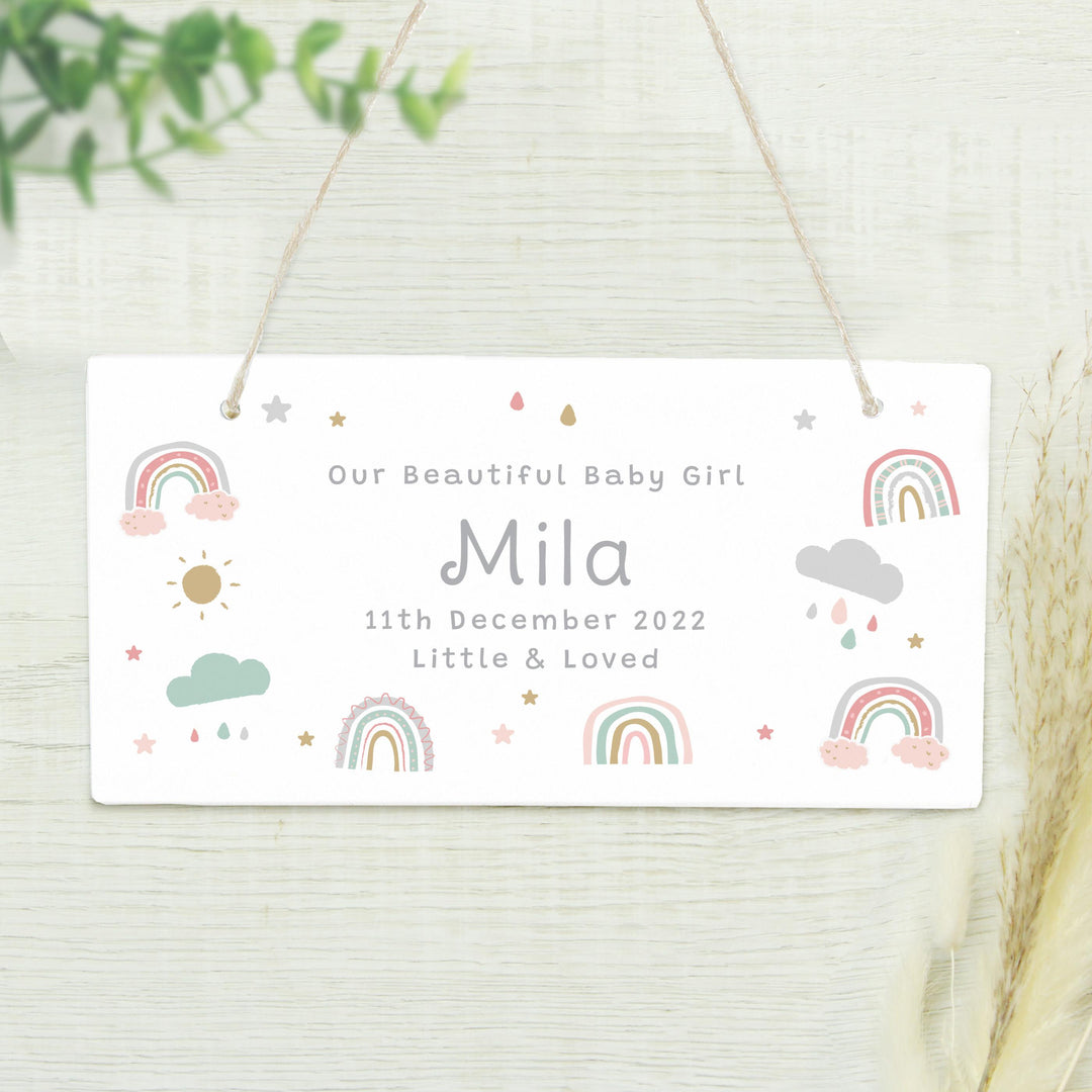 Personalised Rainbow Wooden Sign – alternative view