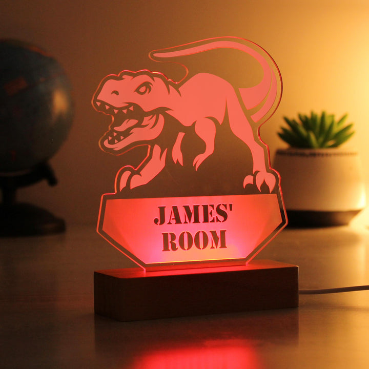 Personalised Dinosaur Wooden Based LED Light - alternative view
