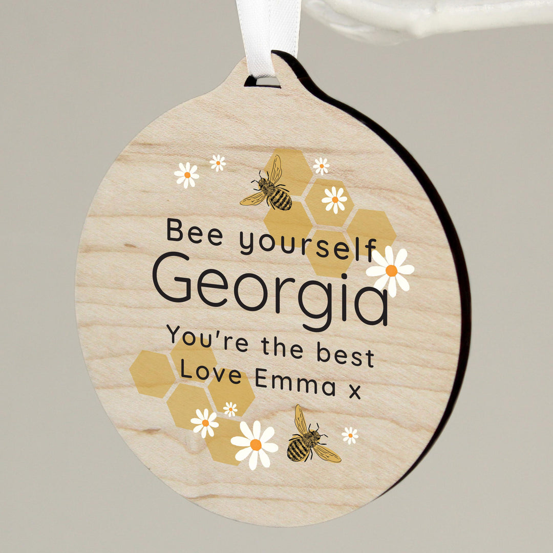Personalised Bee Round Wooden Decoration – alternative view