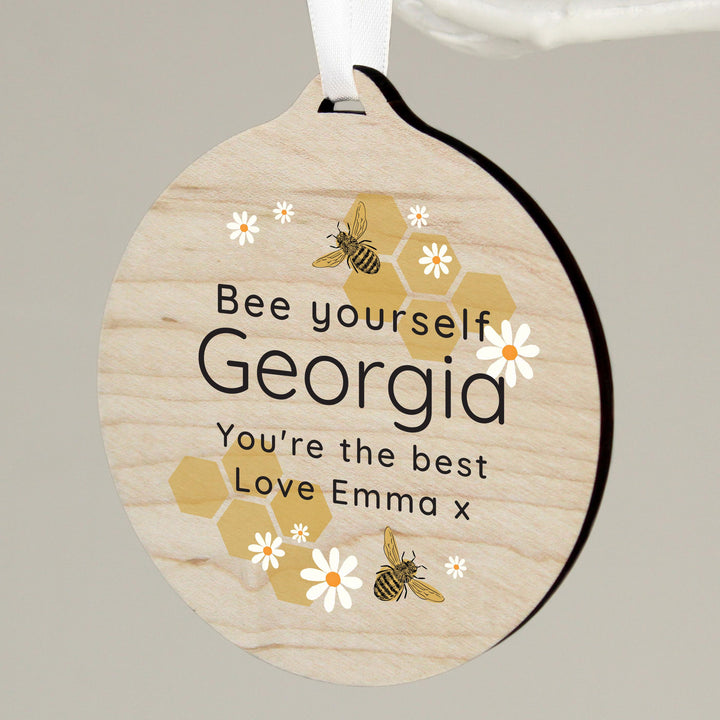 Personalised Bee Round Wooden Decoration – alternative view