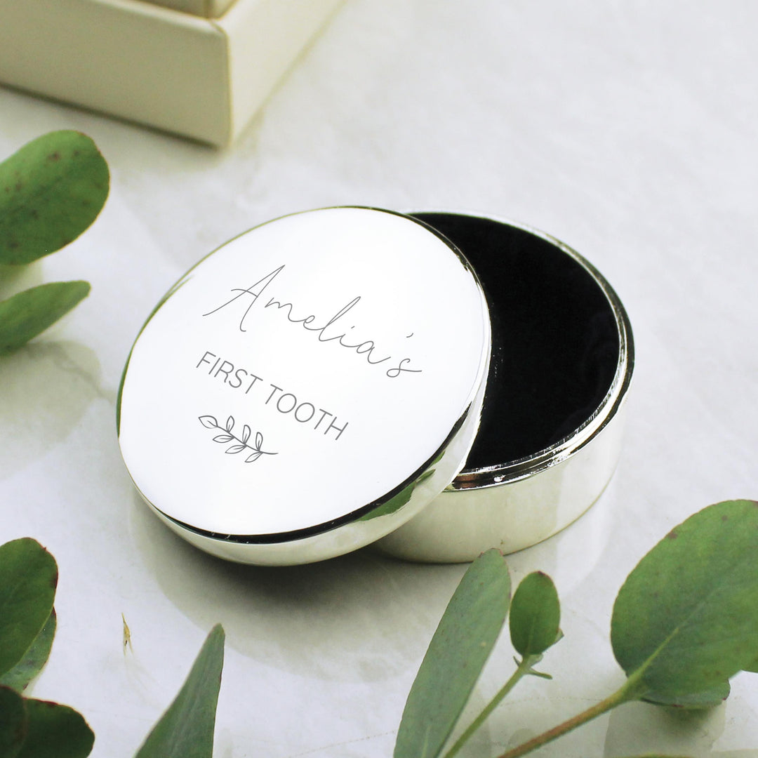 Personalised Botanical First Tooth/Curl Trinket Box – alternative view