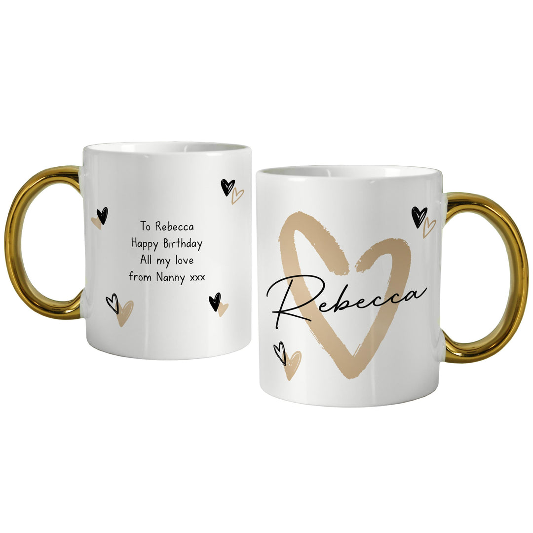 Personalised Hearts Gold Handled Mug, The Personal Shop, personalised gifts
