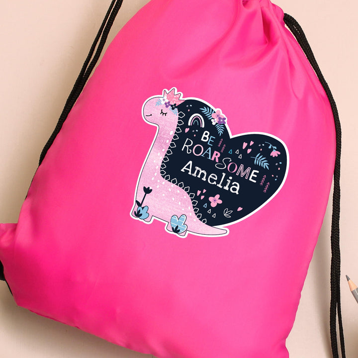 Personalised Dinosaur Pink Kit Bag – alternative view