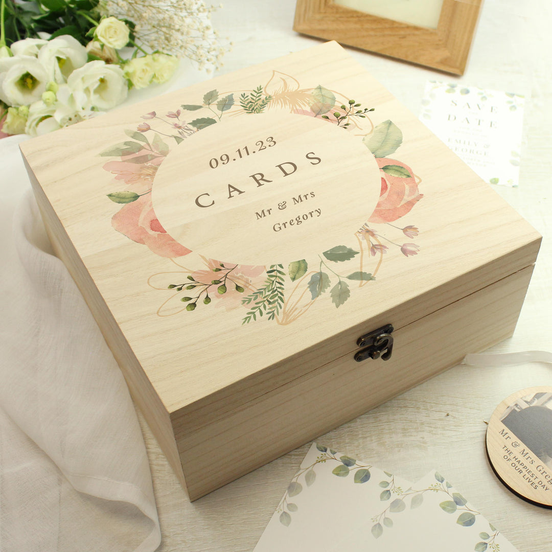 Personalised Floral Watercolour Wooden Keepsake box – alternative view